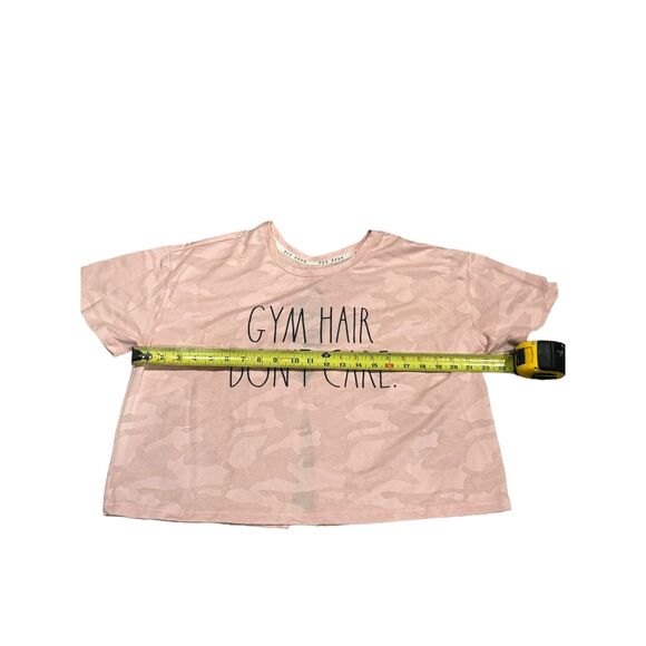 GENTLY USED Rae Dunn "Gym Hair Don't Care" Cropped Keyhole Athletic Shirt Size L - Picture 4 of 5